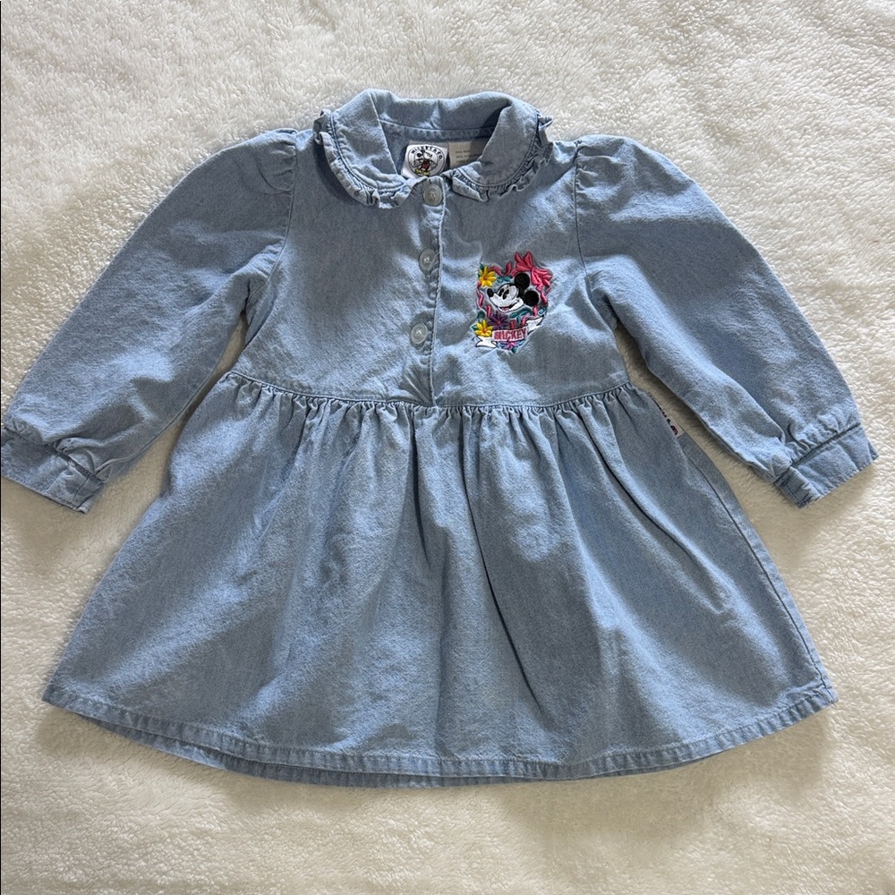 Vintage Disney Blue Denim Dress with Embroidered  Mickey Mouse